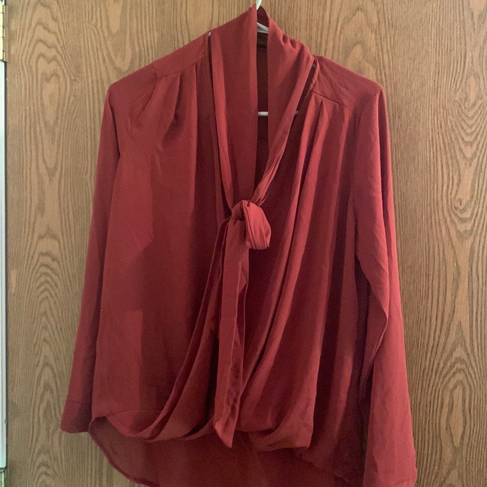 Copper Long Sleeve Tie Blouse